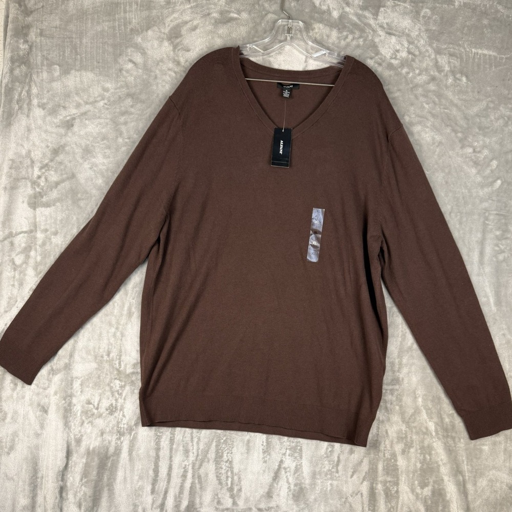 ALFANI Mens V Neck Long Sleeve Sweater Brown XL Cotton Blend Casual
